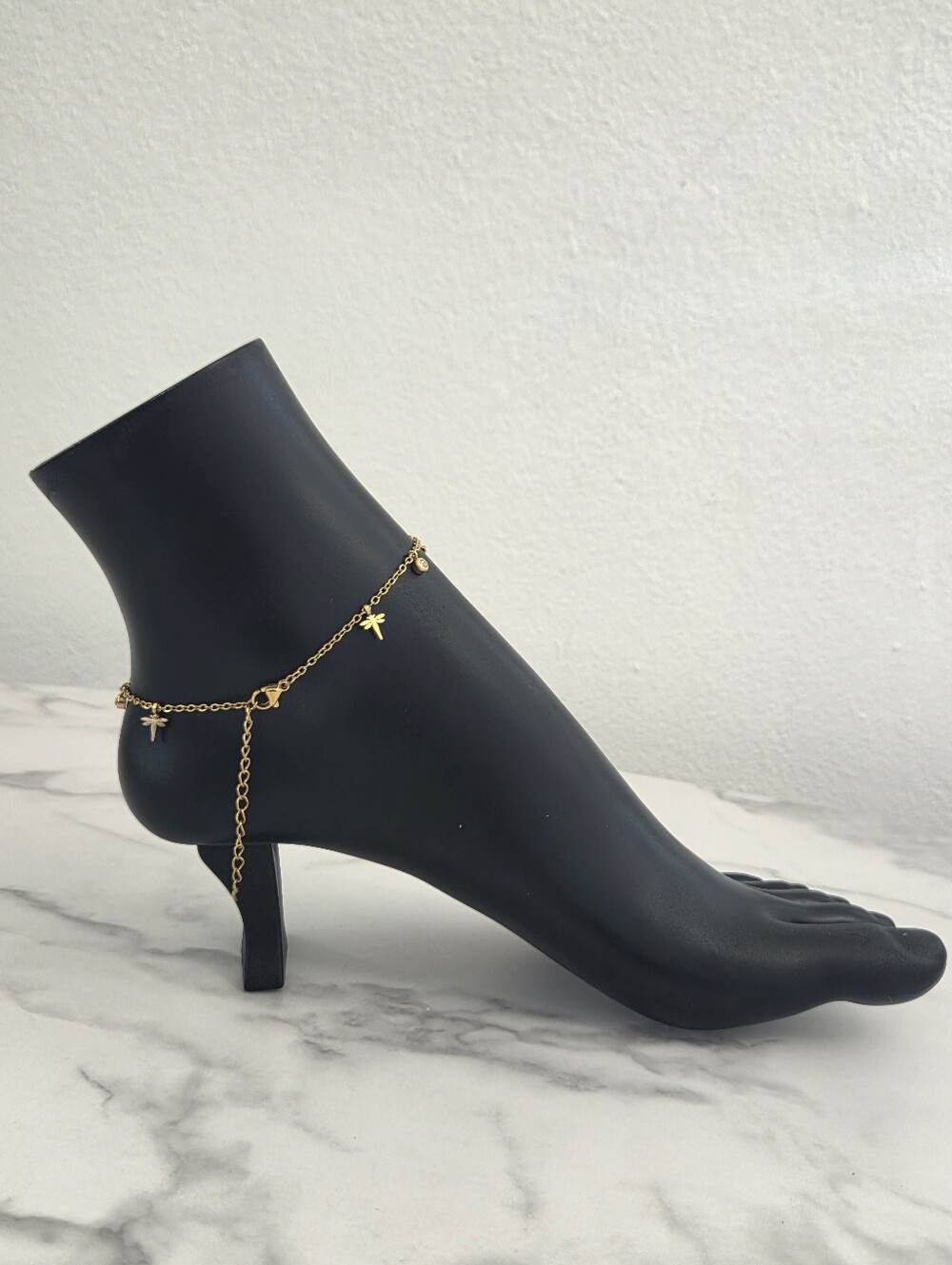 ​Gold Dragonfly Anklet Stainless Steel Cubic Zirconia Dainty Ankle Bracelet - Picture 8 of 12